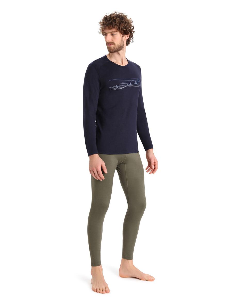 Midnight Navy Icebreaker Merino 200 Oasis Long Sleeve Crewe Ski Stripes Men's Base Layers | AU 1366WNBY